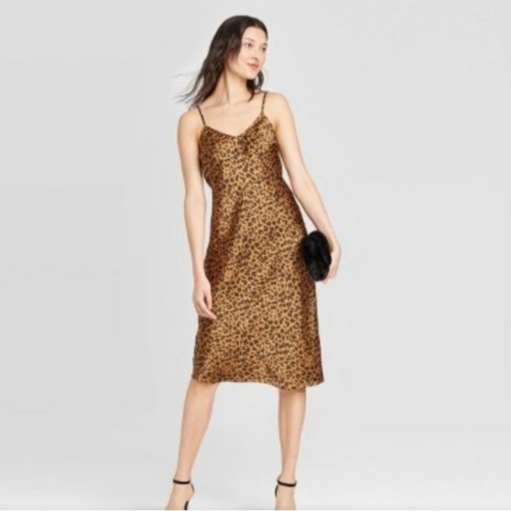 A New Day Leopard Print Satin Slip Dress